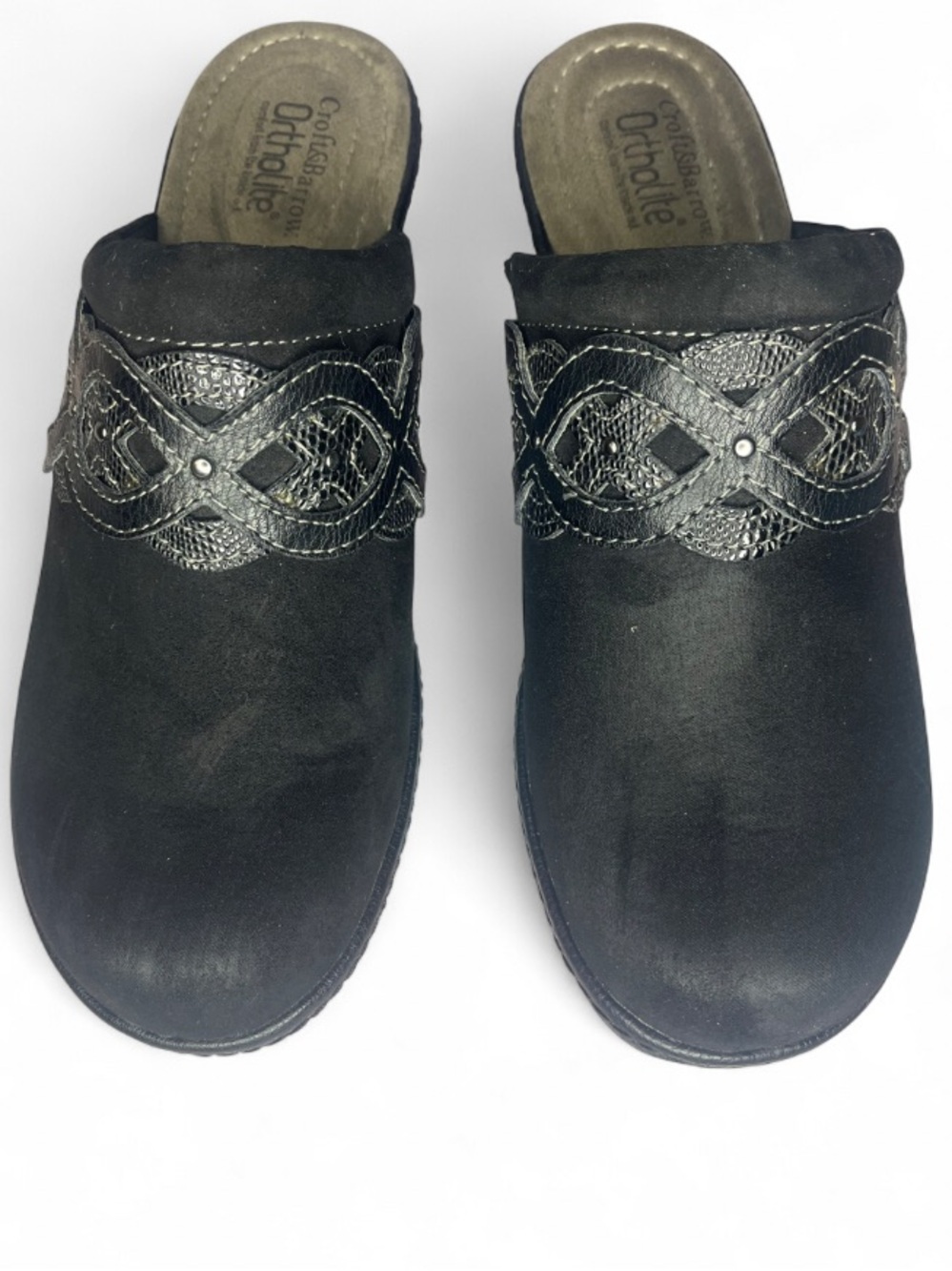 Croft & Barrow Womens Ortholite Sz 8.5 Clogs Black Slip-On Mules Leather Details